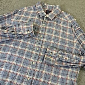 UNTUCKit Berardo WR Shirt Mens XL Button Up 100% Linen Blue Plaid‎ Summer Casual